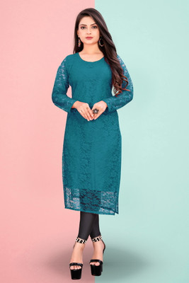 NISHU FASHION MART Women Self Design A-line Kurta(Dark Blue)