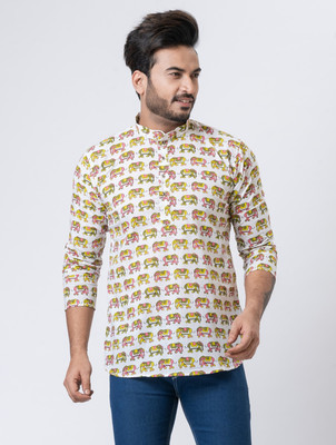 Rainbow Cloths Men Printed Straight Kurta(Multicolor)