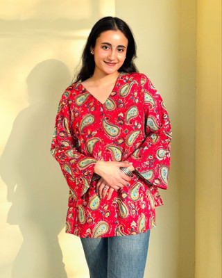 hibiki Women Paisley, Printed Tunic Kurta(Red, Multicolor)
