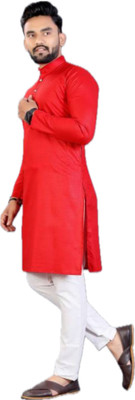 HouseOfCommon Men Solid A-line Kurta(Red)