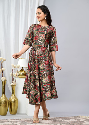 Tejal Textile Women Printed Anarkali Kurta(Brown)