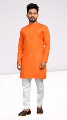 Biswas Trends Men Solid Straight Kurta(Orange)