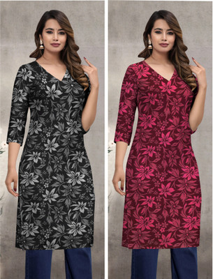 crazyvastra Women Floral Print Straight Kurta(Multicolor)