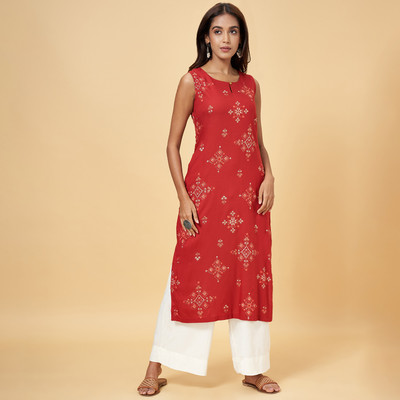 Rangmanch by Pantaloons Women Printed Straight Kurta(Orange)