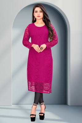 URUFASHIONMART Women Self Design A-line Kurta(Red)