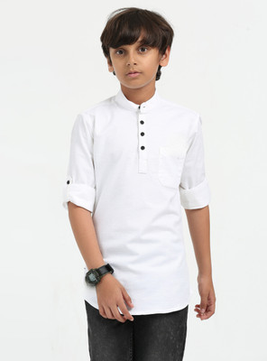 ROCKET SCIENCE Boys Solid Straight Kurta(White)