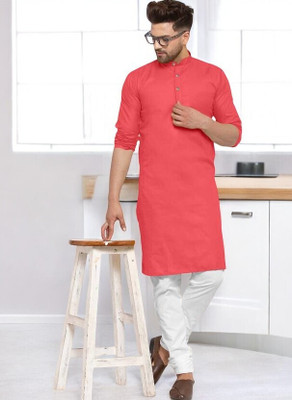 Krisha trend Men Solid Straight Kurta(Pink)