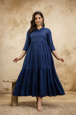 KIMATERNITY Women Solid Flared Kurta(Blue)