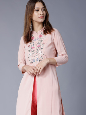 Vishudh Women Embroidered Straight Kurta(Pink)
