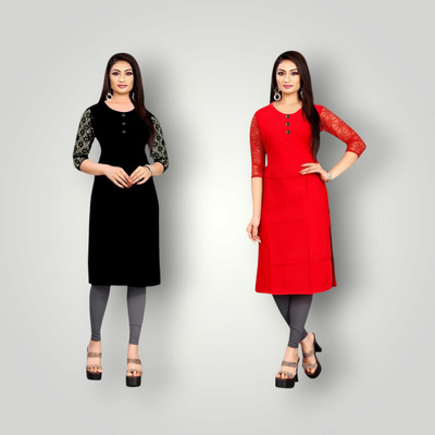 HouseOfCommon Women Solid Straight Kurta(Multicolor)