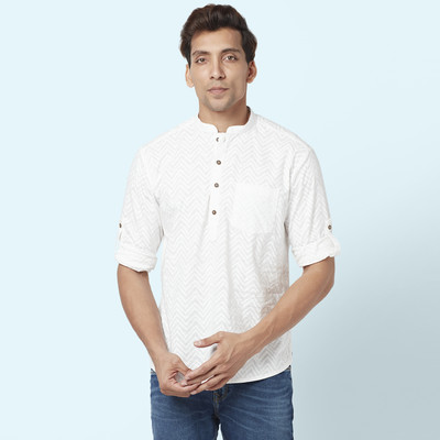 Indus Route by Pantaloons Men Printed Straight Kurta(White)