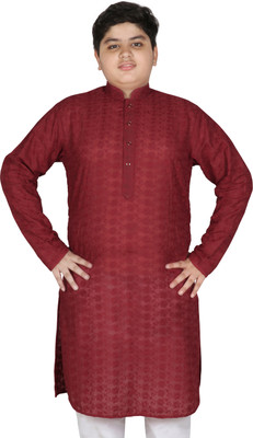 SG YUVRAJ Boys Embroidered Straight Kurta(Maroon)