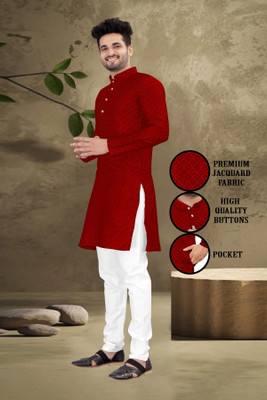 PARALLEL TIMES Men Solid Straight Kurta(Red)