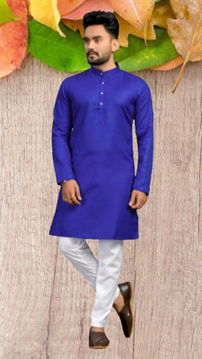 Biswas Trends Men Solid Straight Kurta(Blue)