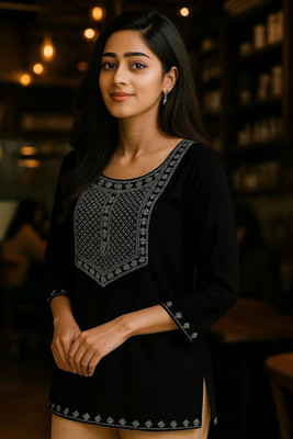 MAYALYFASHION Women Embroidered A-line Kurta(Black)