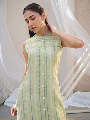Stylum Women Woven Design Straight Kurta(Green)