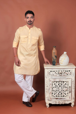 Varbandhan Men Solid Pathani Kurta(Yellow)
