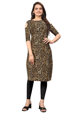 RANGRASIYA CORPORATION Women Printed Straight Kurta(Black, Beige)