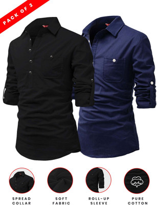 FireFish Men Solid A-line Kurta(Blue)