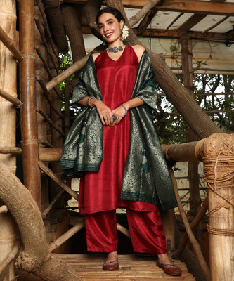 QISSA Women Solid Ethnic Dress Kurta(Red)