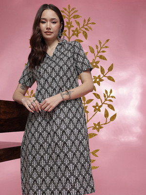 ANOUK Women Printed A-line Kurta(Black)
