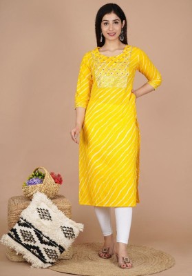 Shagunas Women Leheriya A-line Kurta(Yellow)