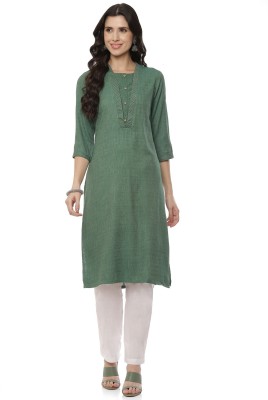 RANGRITI Women Solid Straight Kurta(Green)