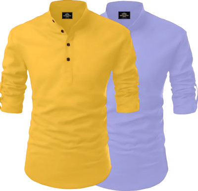 Fashion Marts Men Solid Straight Kurta(Multicolor, Blue)