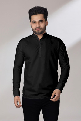 Fashion Marts Men Solid Straight Kurta(Black)