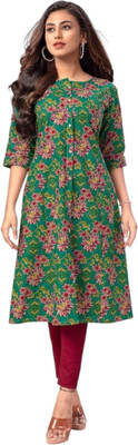 ABHI FAB Women Printed Straight Kurta(Green)