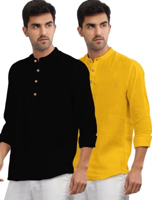 UNIFAV Men Solid Straight Kurta(Yellow)