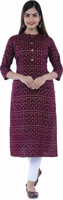 vidhya export Women Printed A-line Kurta(Maroon)