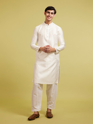 DIWAS by Manyavar Men Self Design Straight Kurta(White)