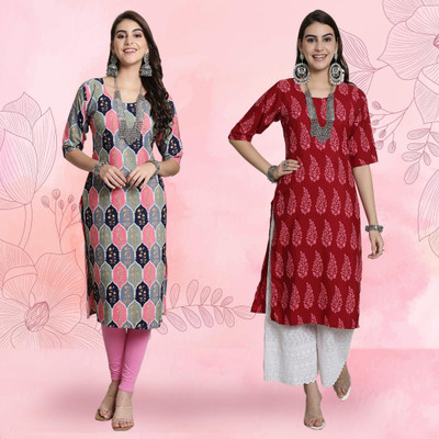 EthnicBasket Women Printed Straight Kurta(Multicolor)