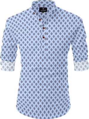 VELLOSTA Men Printed Flared Kurta(Light Blue)