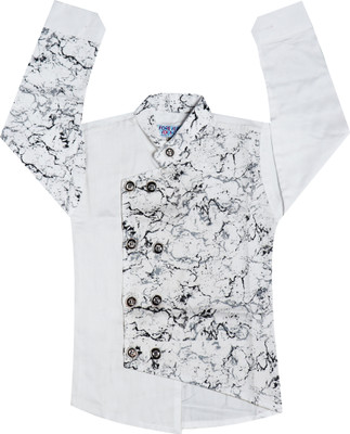 FASHION GRAB Boys Printed Casual White Shirt