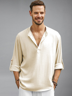 BHUVIKOO Men Solid Straight Kurta(Beige)