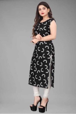 Shiv Enterprise Women Printed Straight Kurta(Black, White)