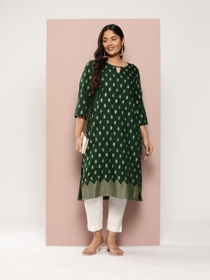 Sztori Women Printed Straight Kurta(Green)