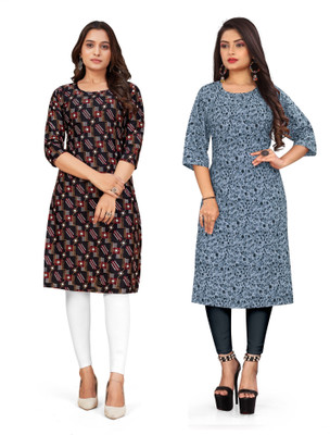 dharmanandan creation Women Printed Straight Kurta(Multicolor)