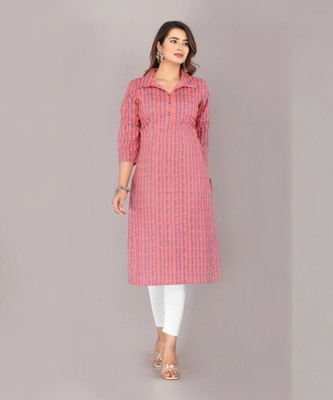 Kannahi Women Printed Straight Kurta(Pink)