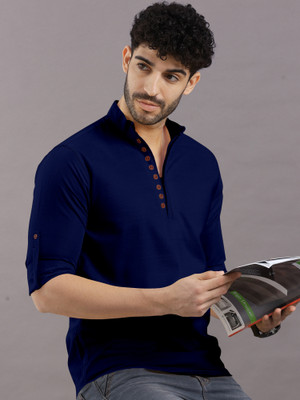 SOPANI Men Solid Straight Kurta(Dark Blue)