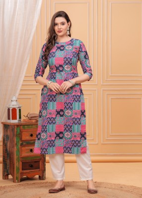 NEW4U Women Floral Print Straight Kurta(Black)