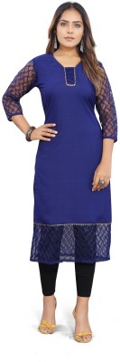 BHAGYASHRAY Women Self Design Straight Kurta(Blue)