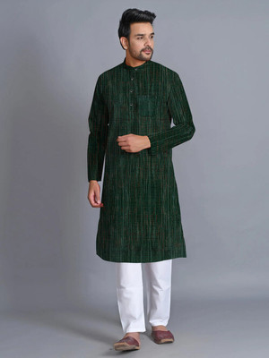 Hasnufashion Men Self Design A-line Kurta(Dark Green)