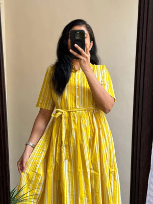 VCJ CREATION Women Striped Flared Kurta(Yellow)