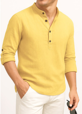 DENEEJA Men Solid A-line Kurta(Yellow)