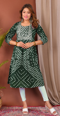 Parth f Women Bandhani A-line Kurta(Green)