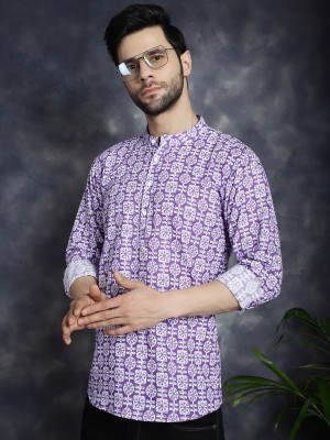 ANOUK Men Printed Straight Kurta(Purple)