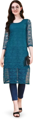 HouseOfCommon Women Self Design Straight Kurta(Blue)